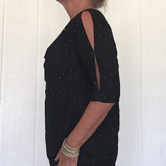 JENNIFER LOPEZ BLACK COLD SHOULDER STUDDED TOP SHIRT 1X - Picture 9 of 12